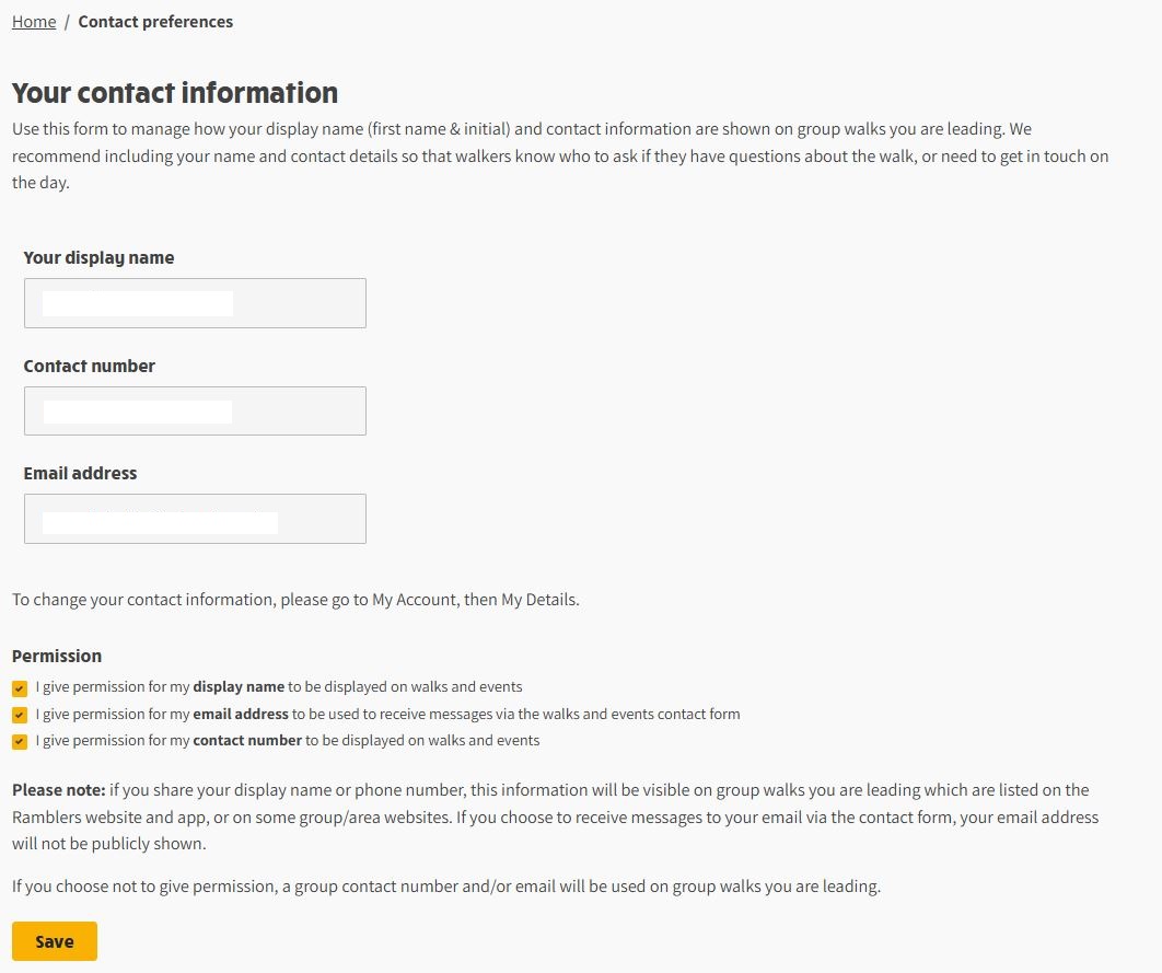 Walks Manager Contacts Preferences