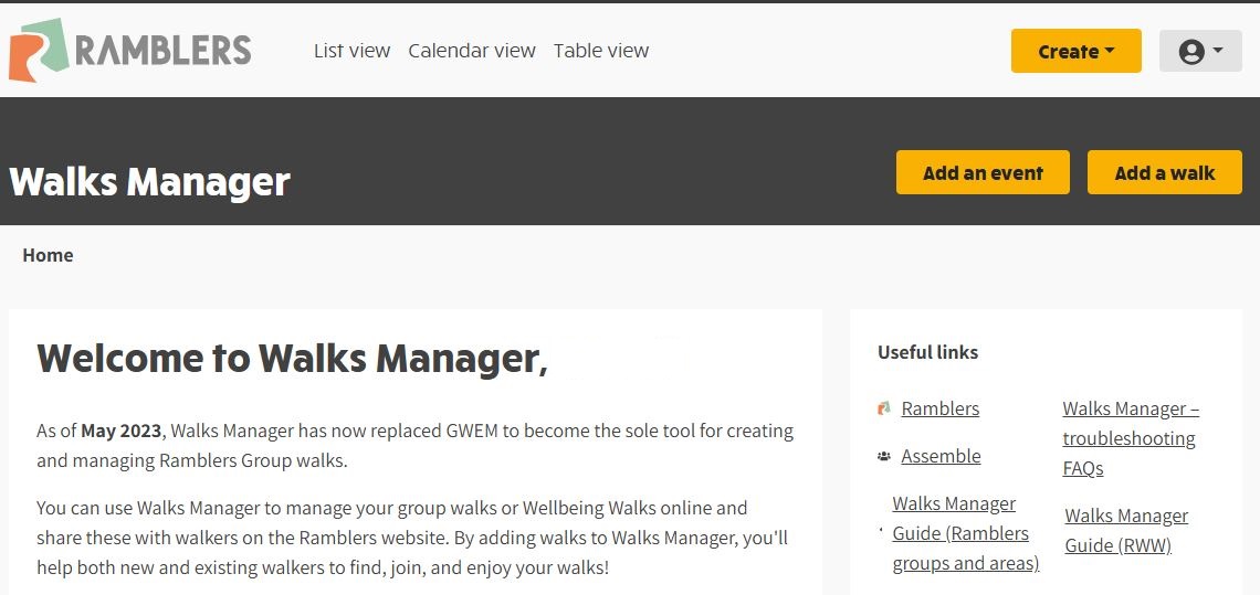 Walks Manager Welcome